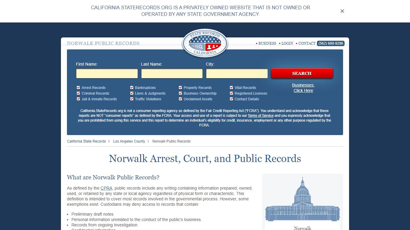 Norwalk Arrest and Public Records | California.StateRecords.org